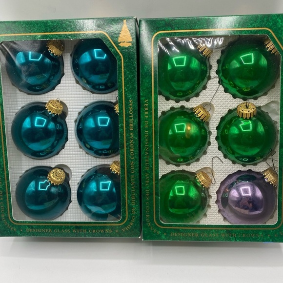 Vintage Christmas By Krebs Glass Ornaments  16 Balls 3 Boxes Blue, Green Gold - Picture 2 of 5